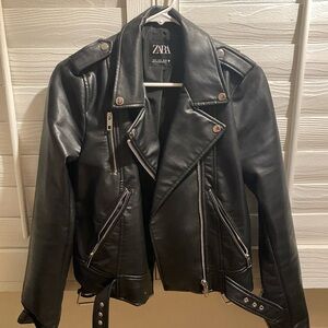 Zara Women's Black Leather Moto Jacket